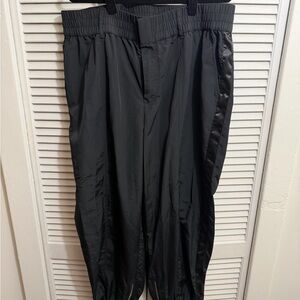 Women's Black Satin Joggers with Tuxedo Detailing